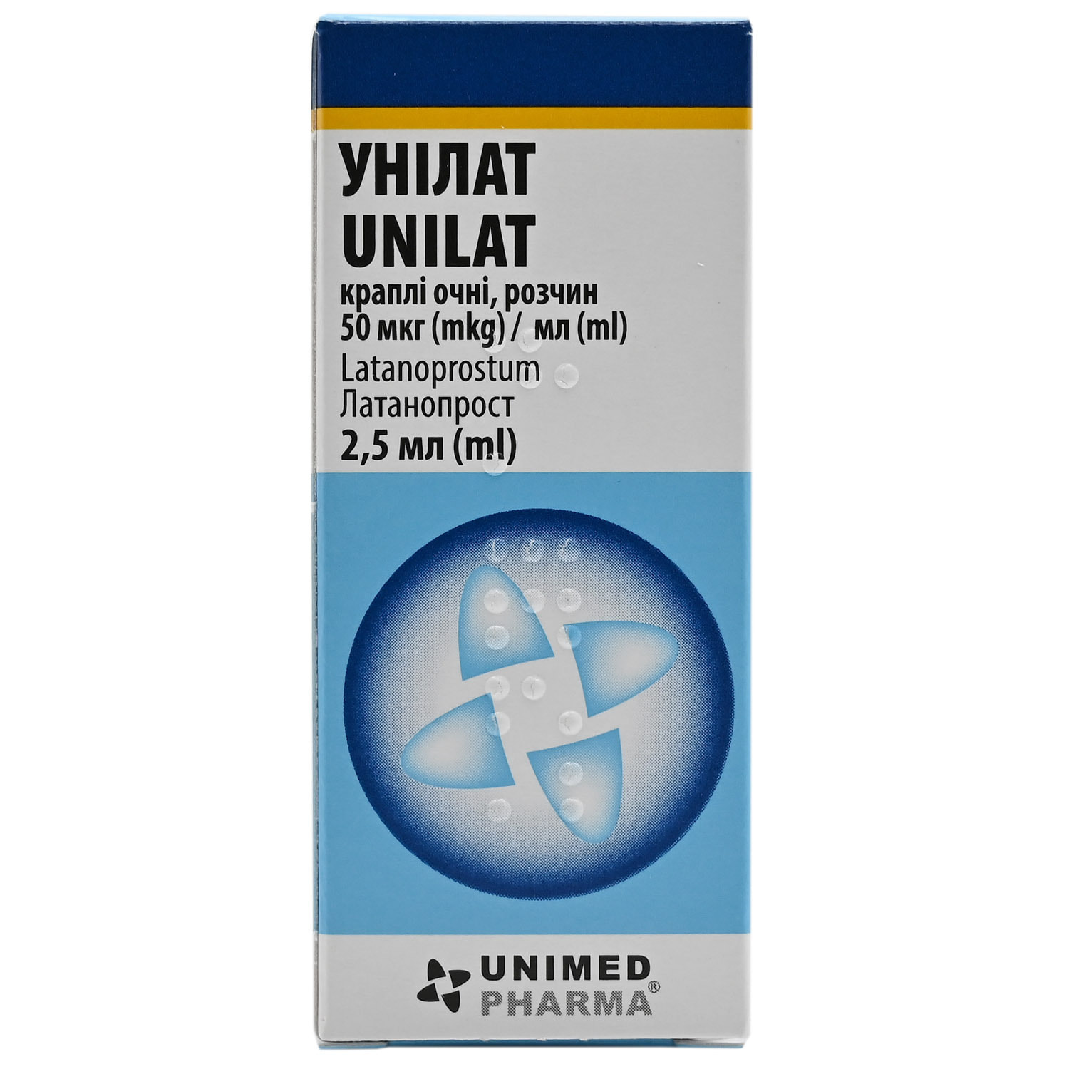 УНІЛАТ раплі очні, розчин 50 мкг/мл по 2,5 мл у флаконі-крапельниці, по 1 флакону-крапельниці в картонній коробці